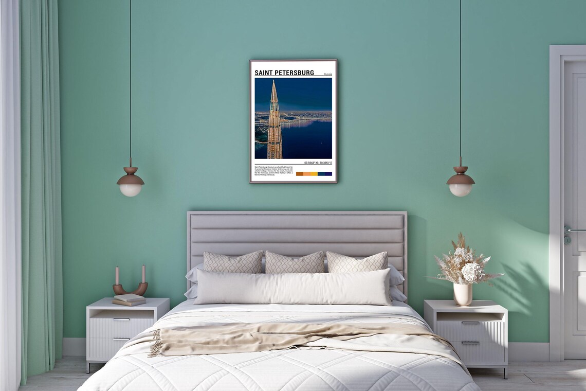 Saint Petersburg Russia Lakhta Center Night Skyline View Poster - Image 5
