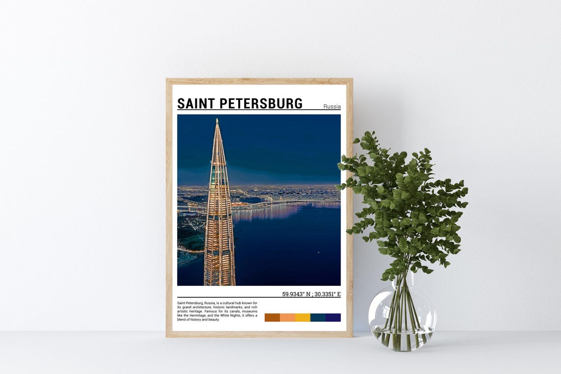 Saint Petersburg Russia Lakhta Center Night Skyline View Poster - Image 4