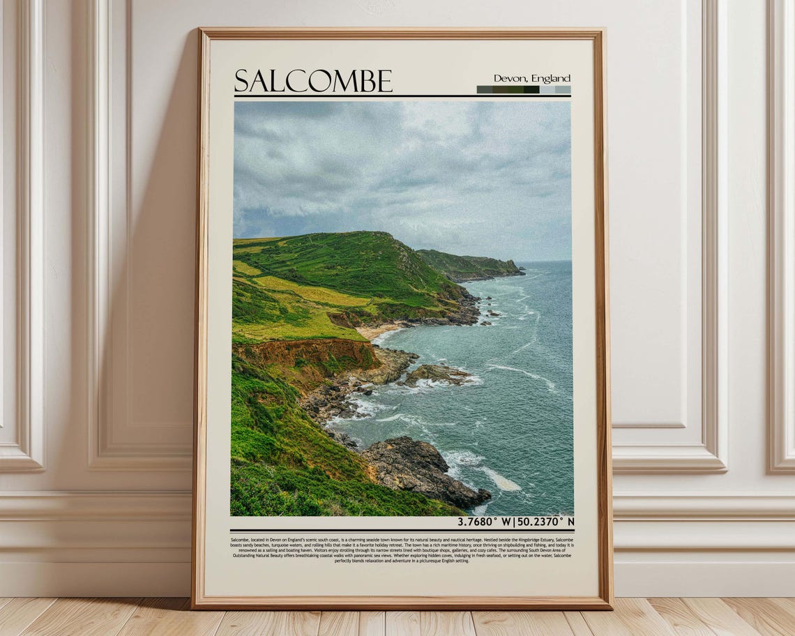 Salcombe Devon England Coastal Cliffs Seaside Minimalist Travel Poster
