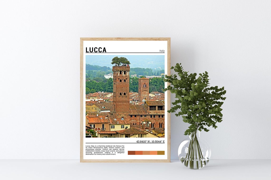 Lucca Italy Guinigi Tower Rooftop Trees Medieval Town Photo Poster - Image 4