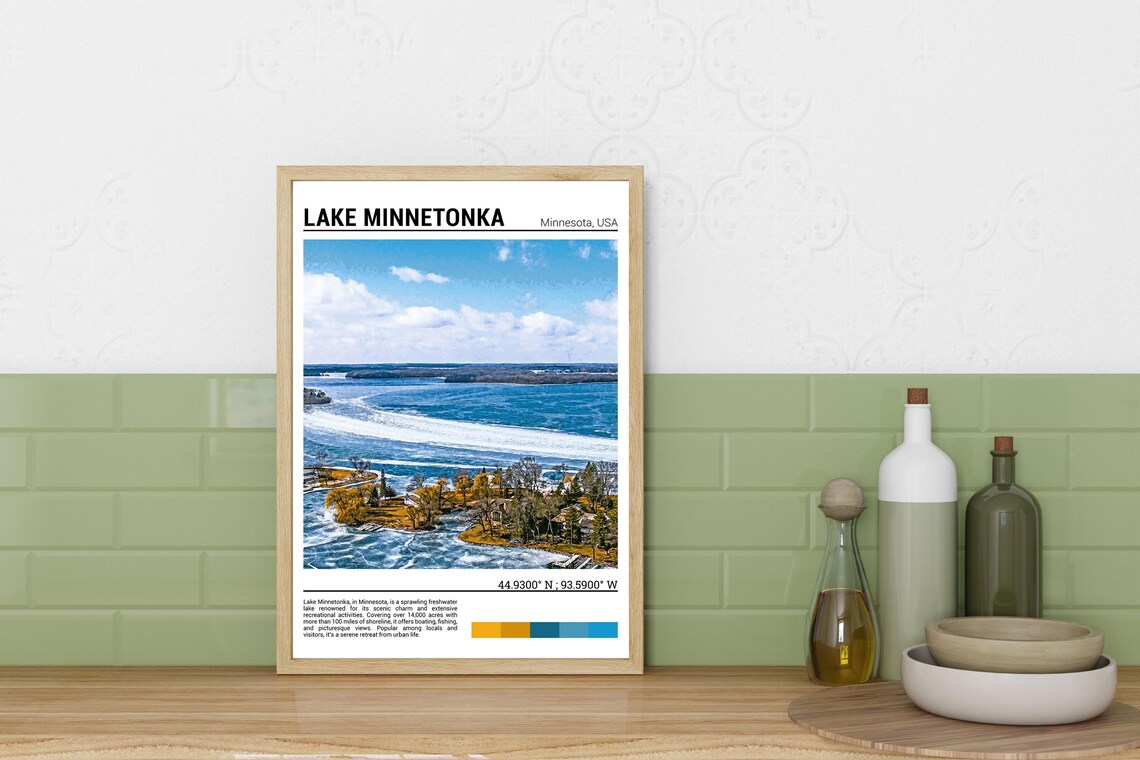 Lake Minnetonka Minnesota Aerial Shoreline Blue Water Poster - Image 3