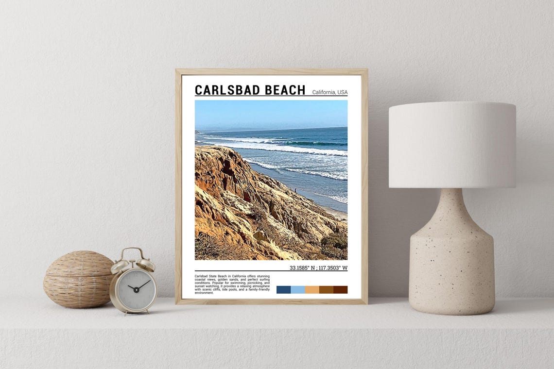 Carlsbad Beach California Sandstone Cliffs Surf Waves Poster - Image 2