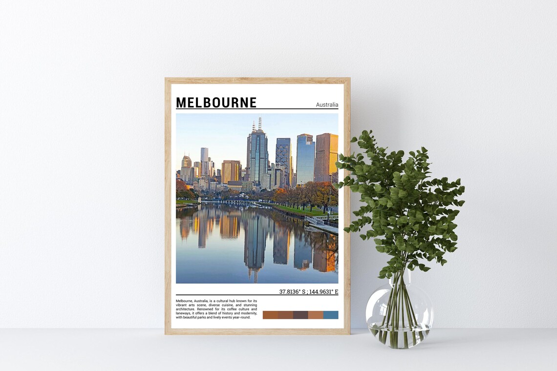Melbourne Australia City Skyline Yarra River Sunrise Reflection Travel Poster - Image 4