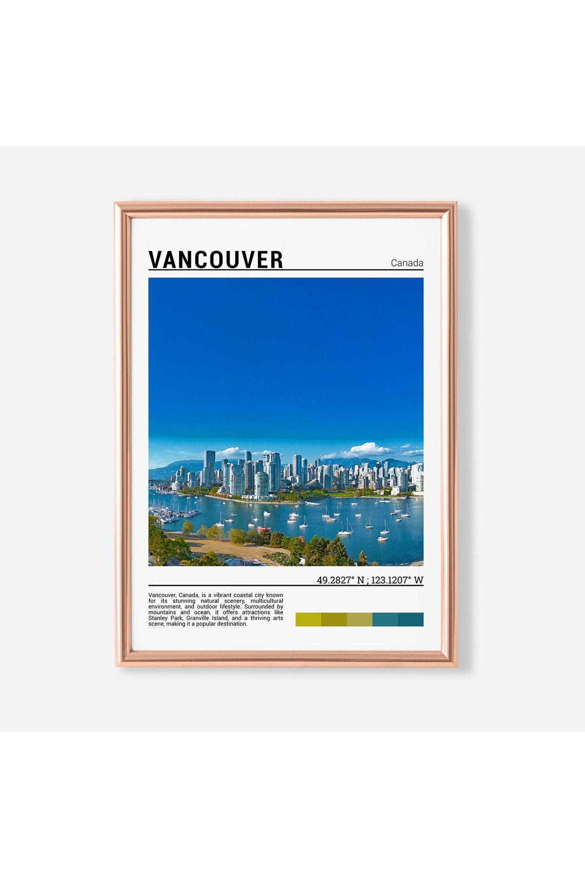 Vancouver Canada Harbor Skyline Sailboats Mountains Travel Poster