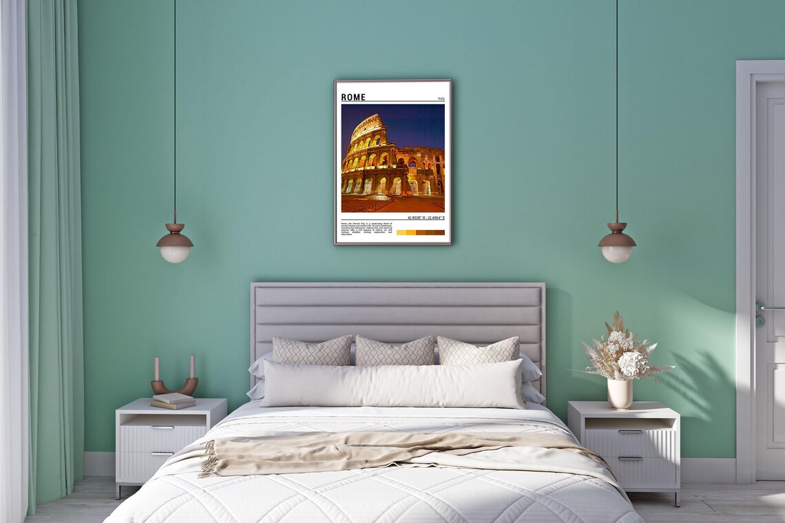 Rome Italy Colosseum at Night Illuminated Arches Photo Poster - Image 5