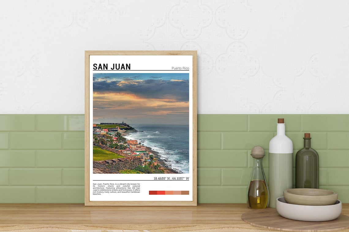 San Juan Puerto Rico Old Town Coastline Fortress Sunset Travel Poster - Image 3