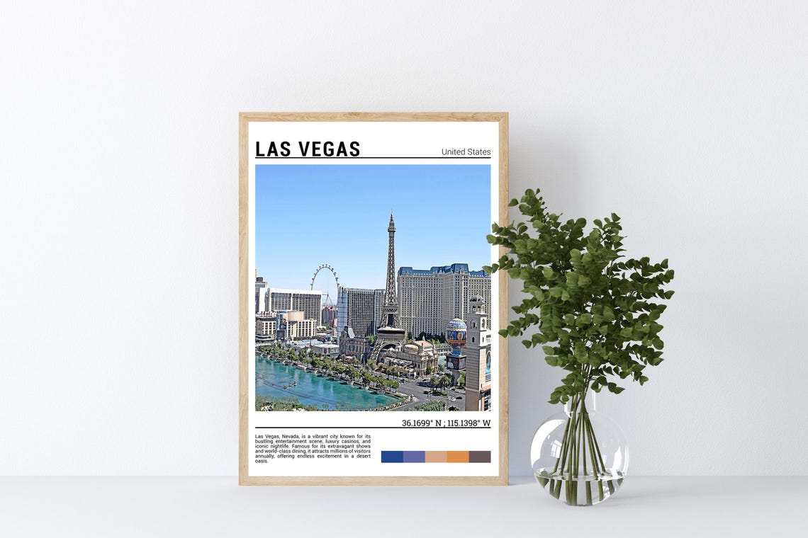Las Vegas Nevada Strip Eiffel Tower Bellagio Fountains Travel Poster - Image 4