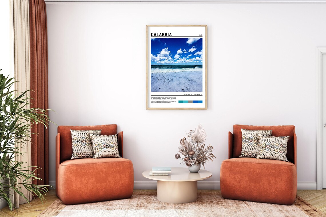 Calabria Italy Turquoise Waves Sandy Beach Coastline Travel Poster - Image 7