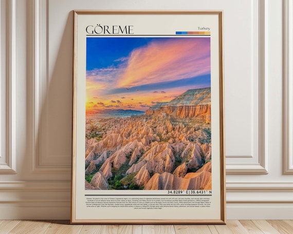 Goreme Turkey Cappadocia Fairy Chimneys Sunset Panorama Vintage Travel Poster
