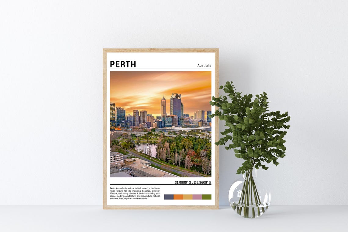 Perth Australia Golden Sunset Skyline Over Green Park Poster - Image 4