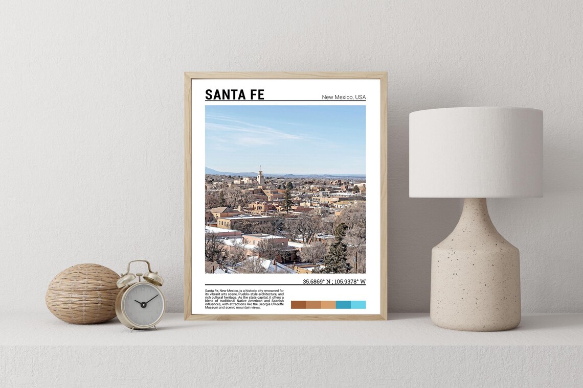 Santa Fe New Mexico Adobe City Panorama Pueblo Style Travel Photo Poster - Image 2