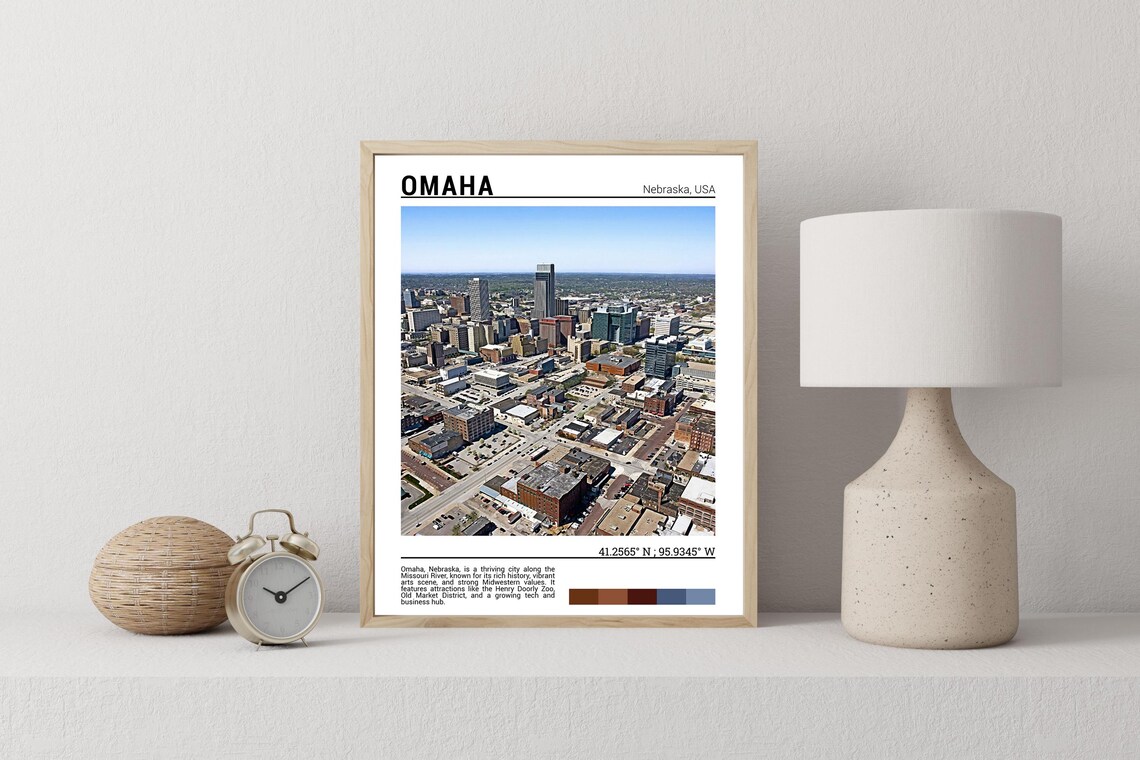 Omaha Nebraska Downtown Aerial Cityscape Heartland Travel Poster - Image 2