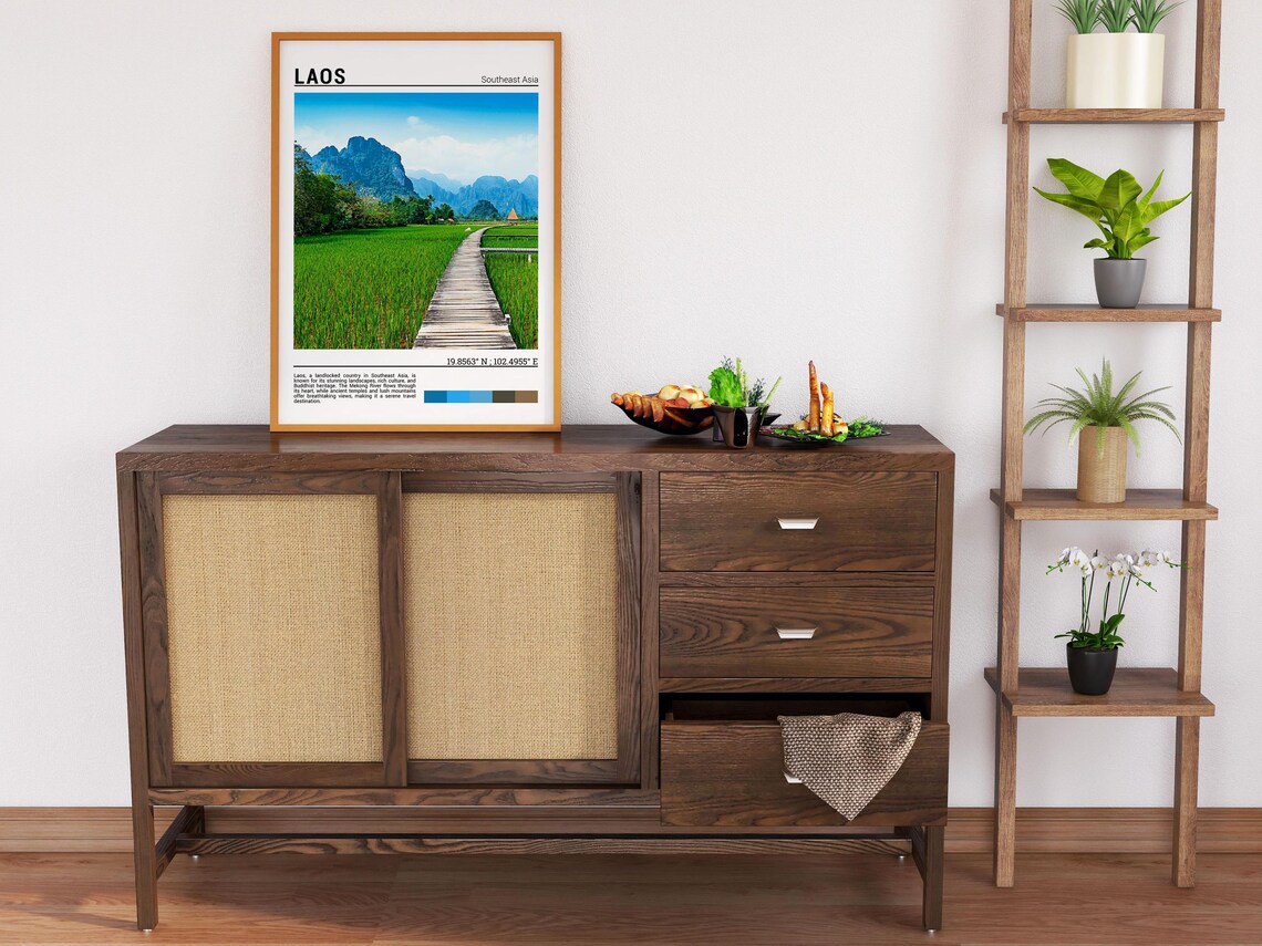Laos Southeast Asia Rice Paddy Boardwalk Mountains Travel Poster - Image 6