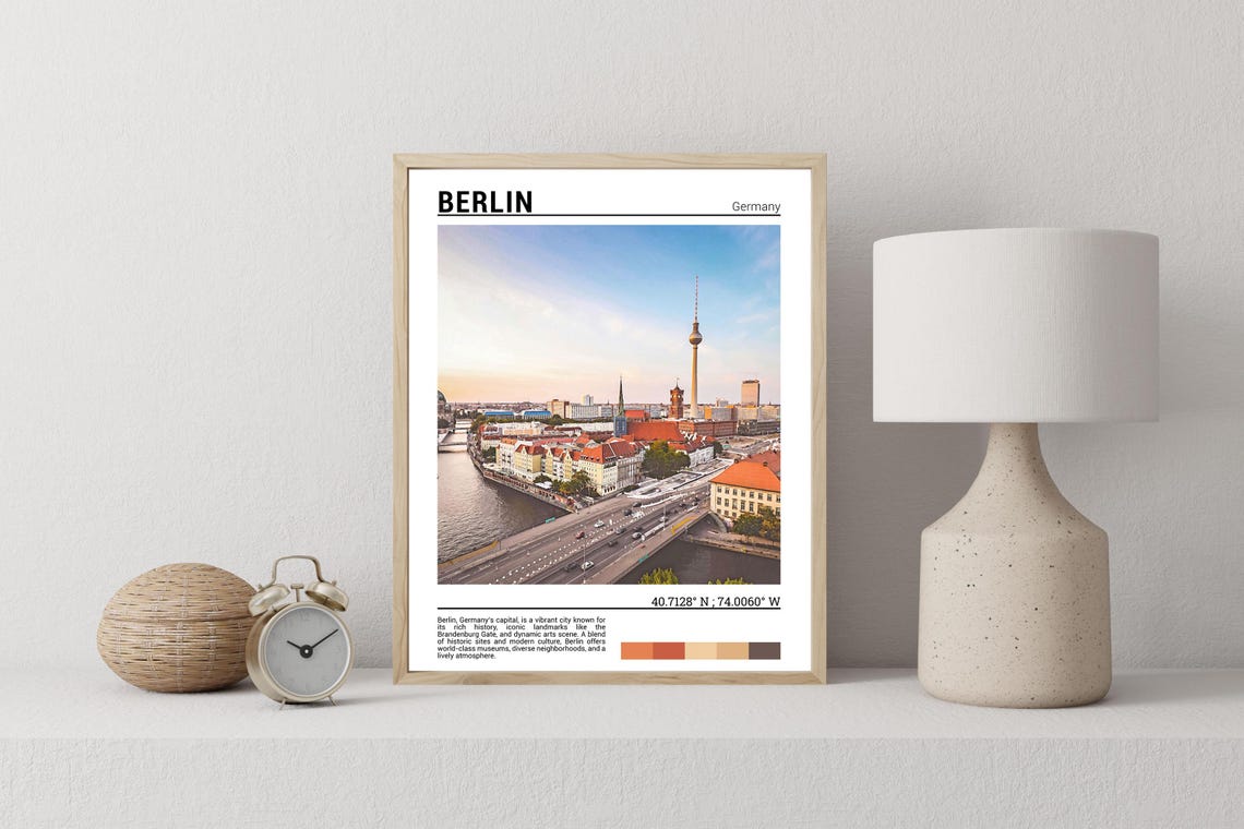 Berlin Germany TV Tower Skyline River Sunset Cityscape Travel Poster - Image 2