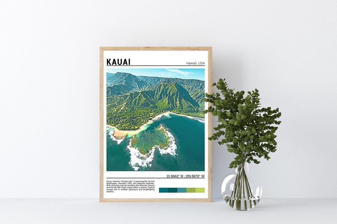 Kauai Hawaii Na Pali Coast Aerial Turquoise Ocean Photo Poster - Image 4