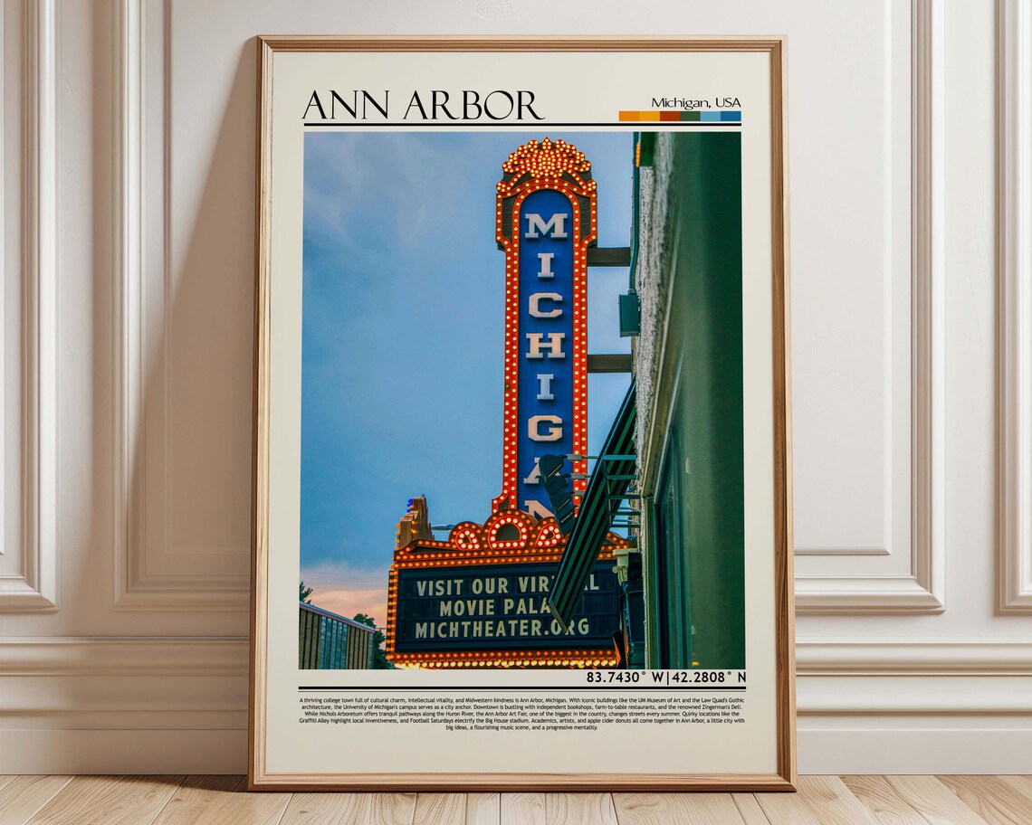Ann Arbor Michigan Theater Vintage Travel Poster