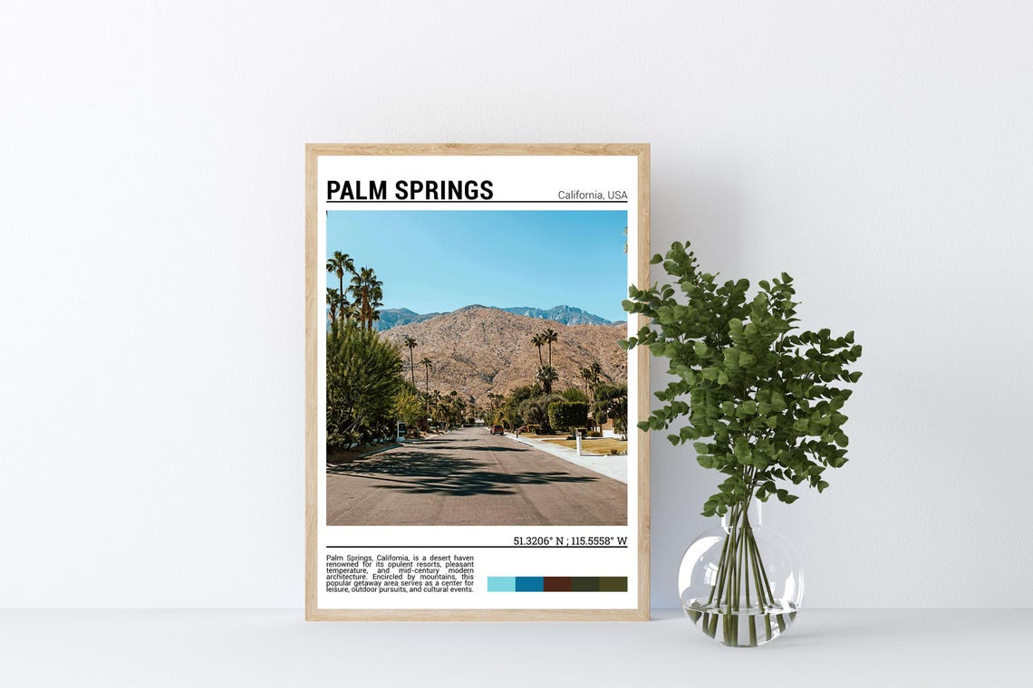 Palm Springs California Palm Lined Street Desert Mountains Poster - Image 4