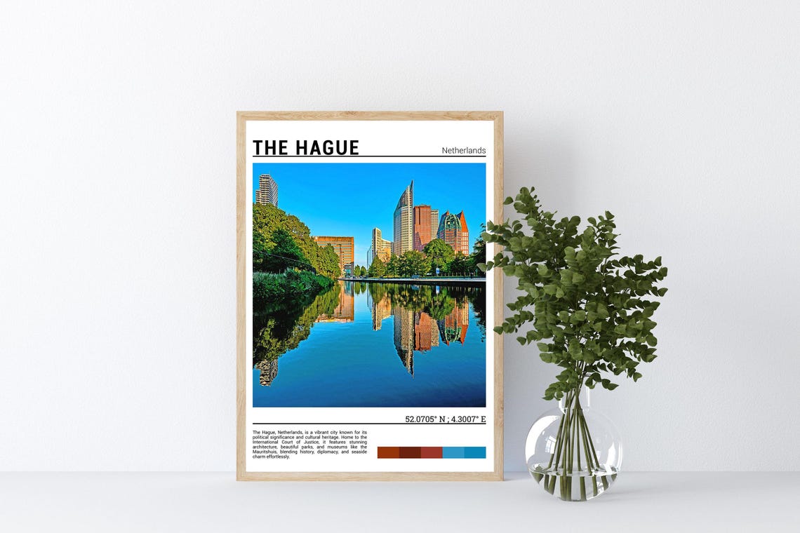 The Hague Netherlands Modern Skyline Canal Reflection Photo Poster - Image 4