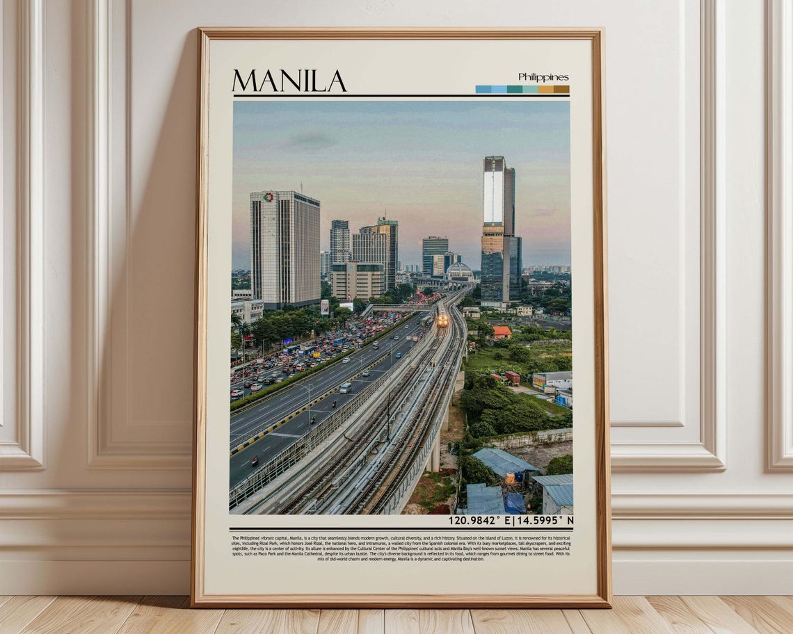 Manila Philippines Skyline Highway Sunset Travel Photo Poster
