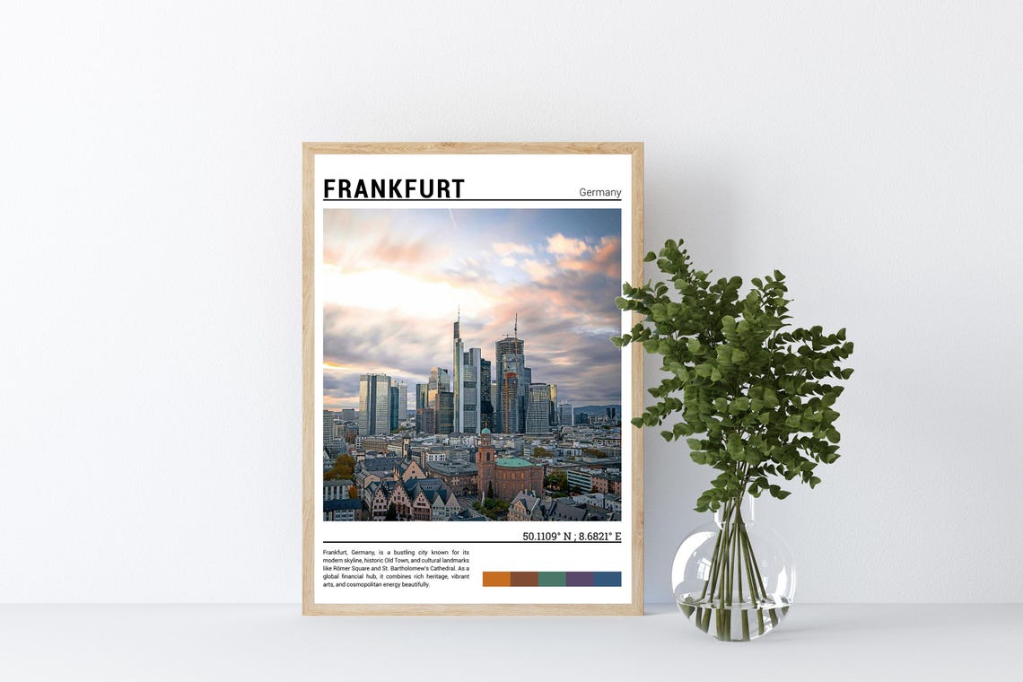 Frankfurt Germany Financial District Skyline Sunset City View Poster - Image 4