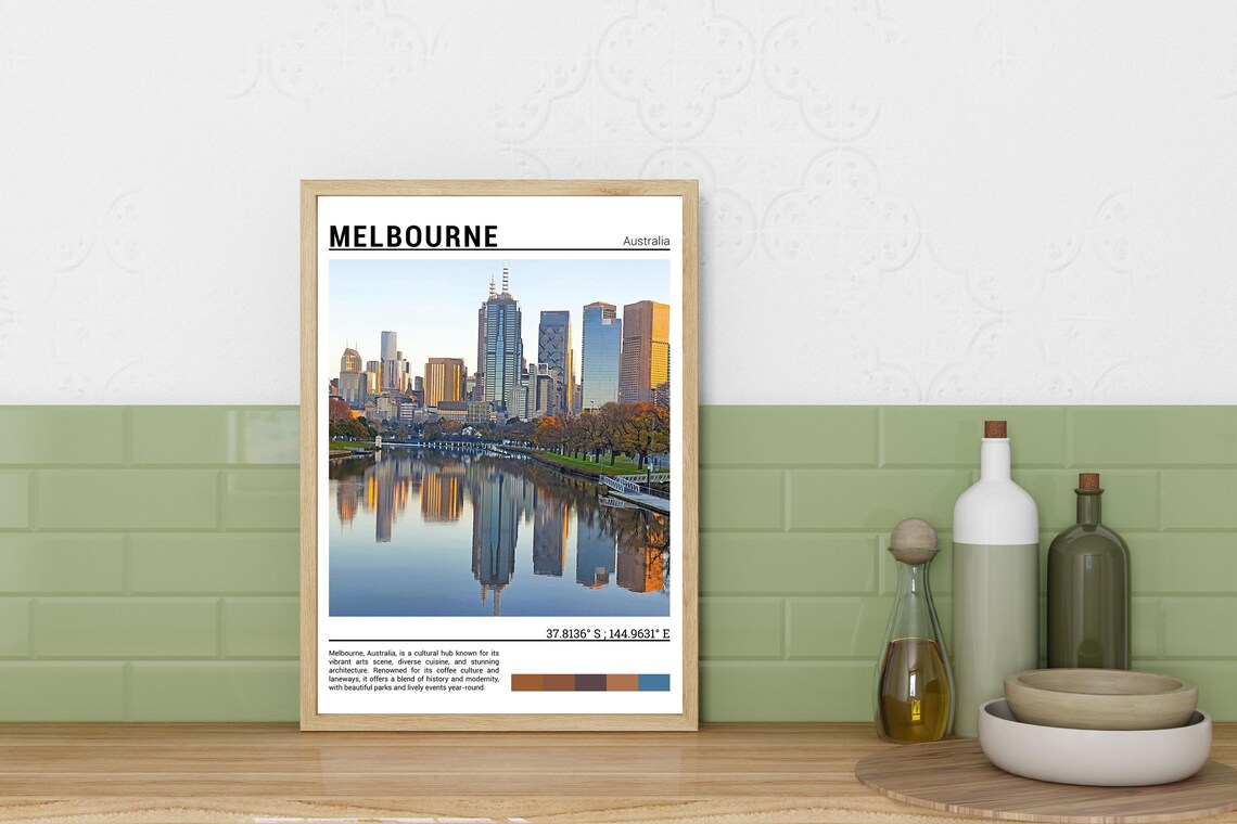 Melbourne Australia City Skyline Yarra River Sunrise Reflection Travel Poster - Image 3