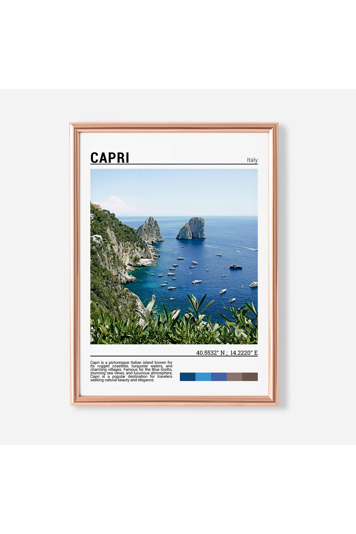 Capri Italy Faraglioni Sea Stacks Coastline Boats Travel Poster