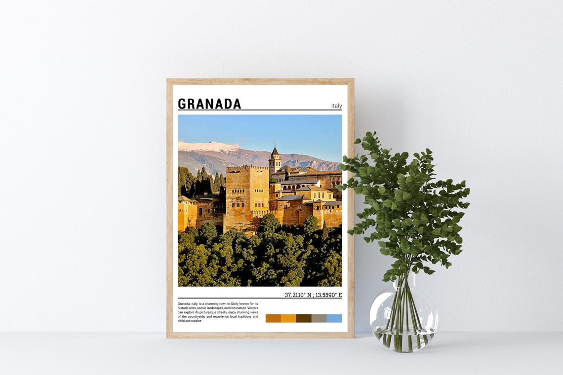 Granada Spain Alhambra Palace Sierra Nevada Mountain View Poster - Image 4
