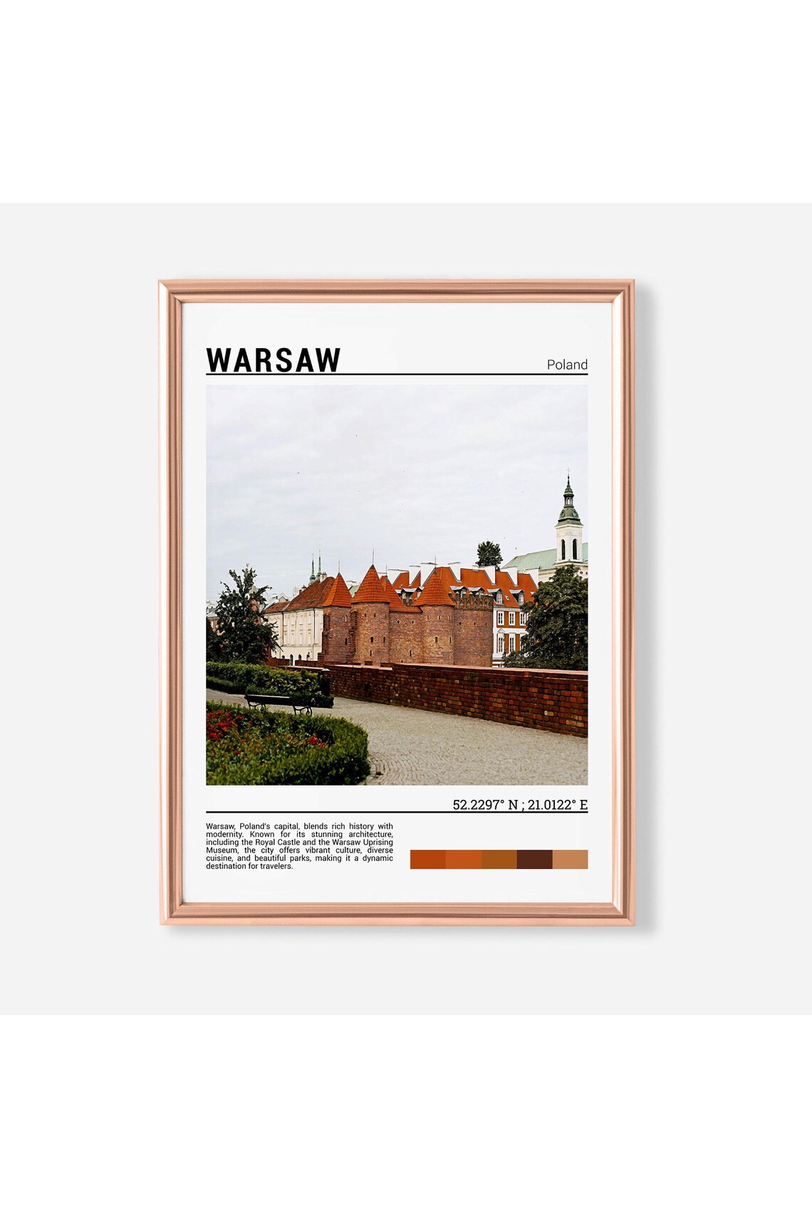 Warsaw Poland Royal Castle Red Rooftops Old Town Travel Poster