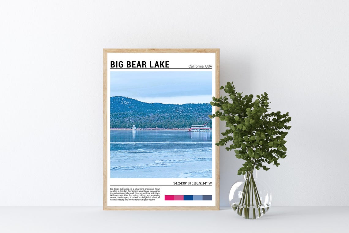 Big Bear Lake California Winter Mountainside Lake Scene Poster - Image 4