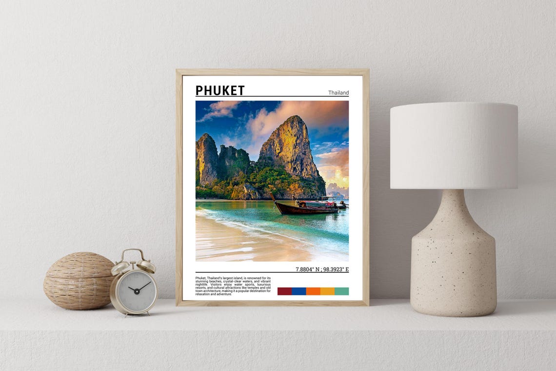 Phuket Thailand Limestone Karsts Longtail Boat Beach Lagoon Poster - Image 2