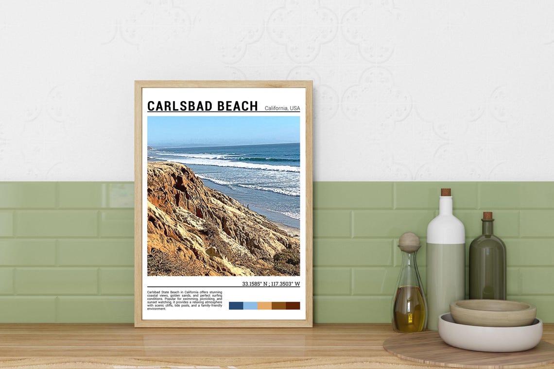 Carlsbad Beach California Sandstone Cliffs Surf Waves Poster - Image 3