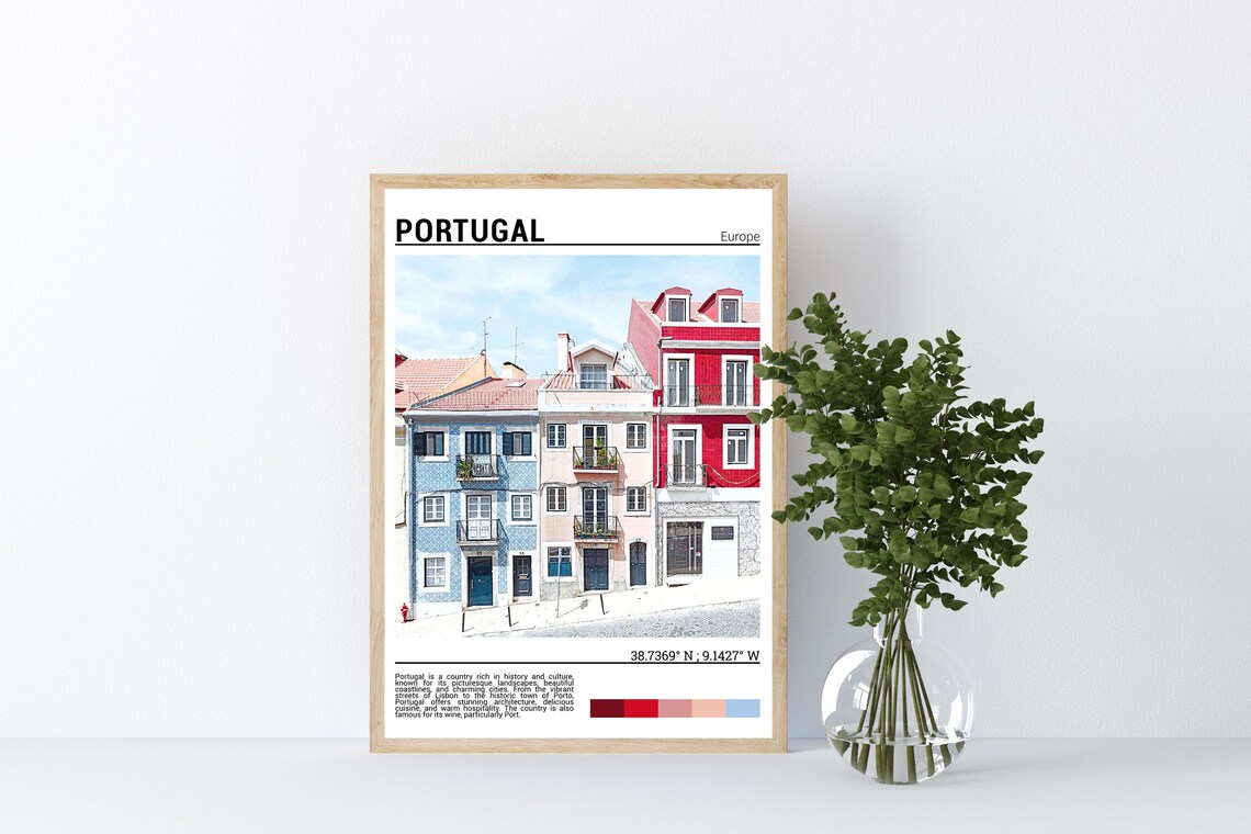 Portugal Lisbon Colorful Tiled Houses Historic Street Travel Poster - Image 4