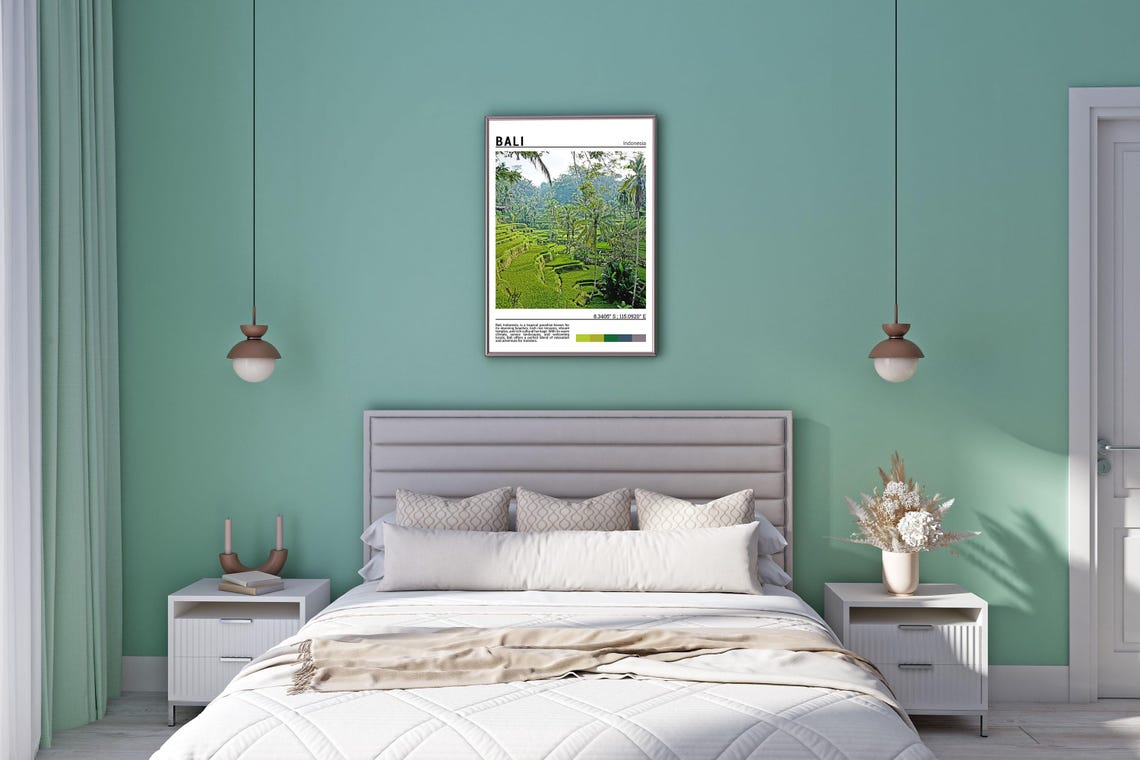 Bali Indonesia Emerald Rice Terraces Coconut Palms Photo Poster - Image 5