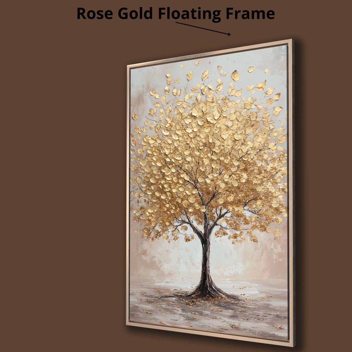 Graceful Golden Leaf Tree With Falling Leaves Neutral Wall Poster - Image 3