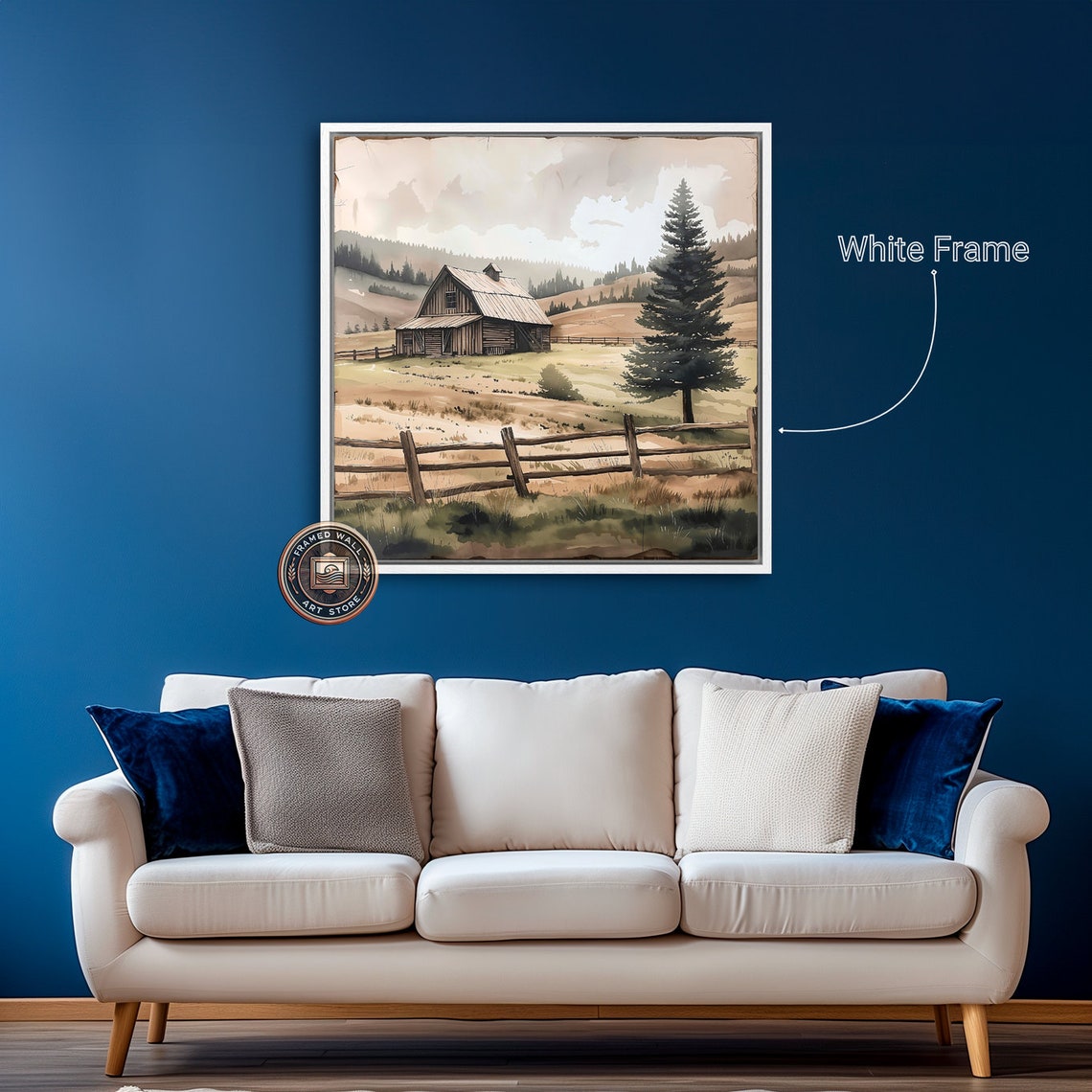 Rustic Wooden Barn Pine Tree Rolling Hills Watercolor Art Poster - Image 2