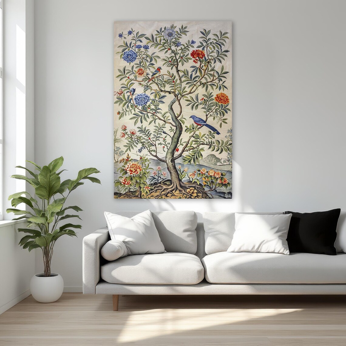 Bird and Floral Tree Botanical Art Print