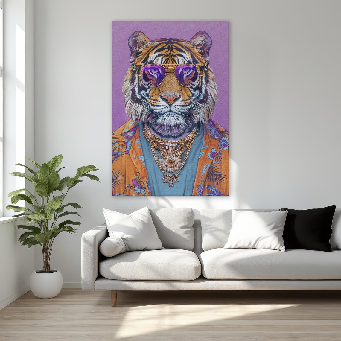 Funky Tiger in Purple Sunglasses Gold Chains Bold Hip Hop Poster