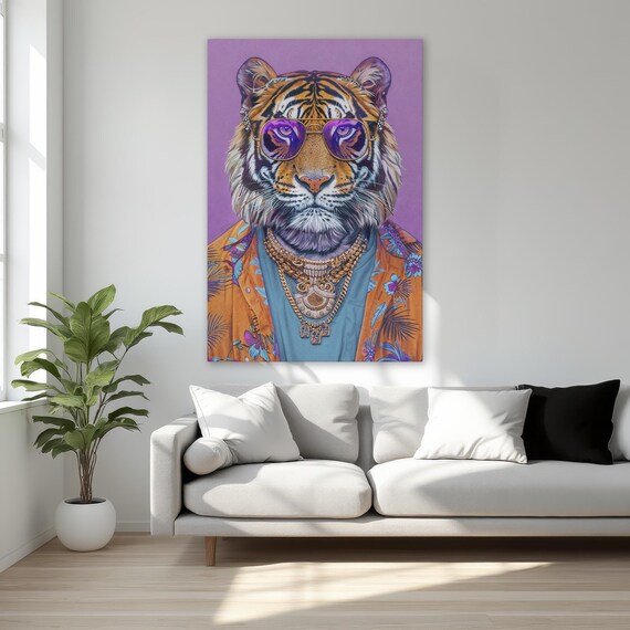 Funky Tiger in Purple Sunglasses Gold Chains Bold Hip Hop Poster