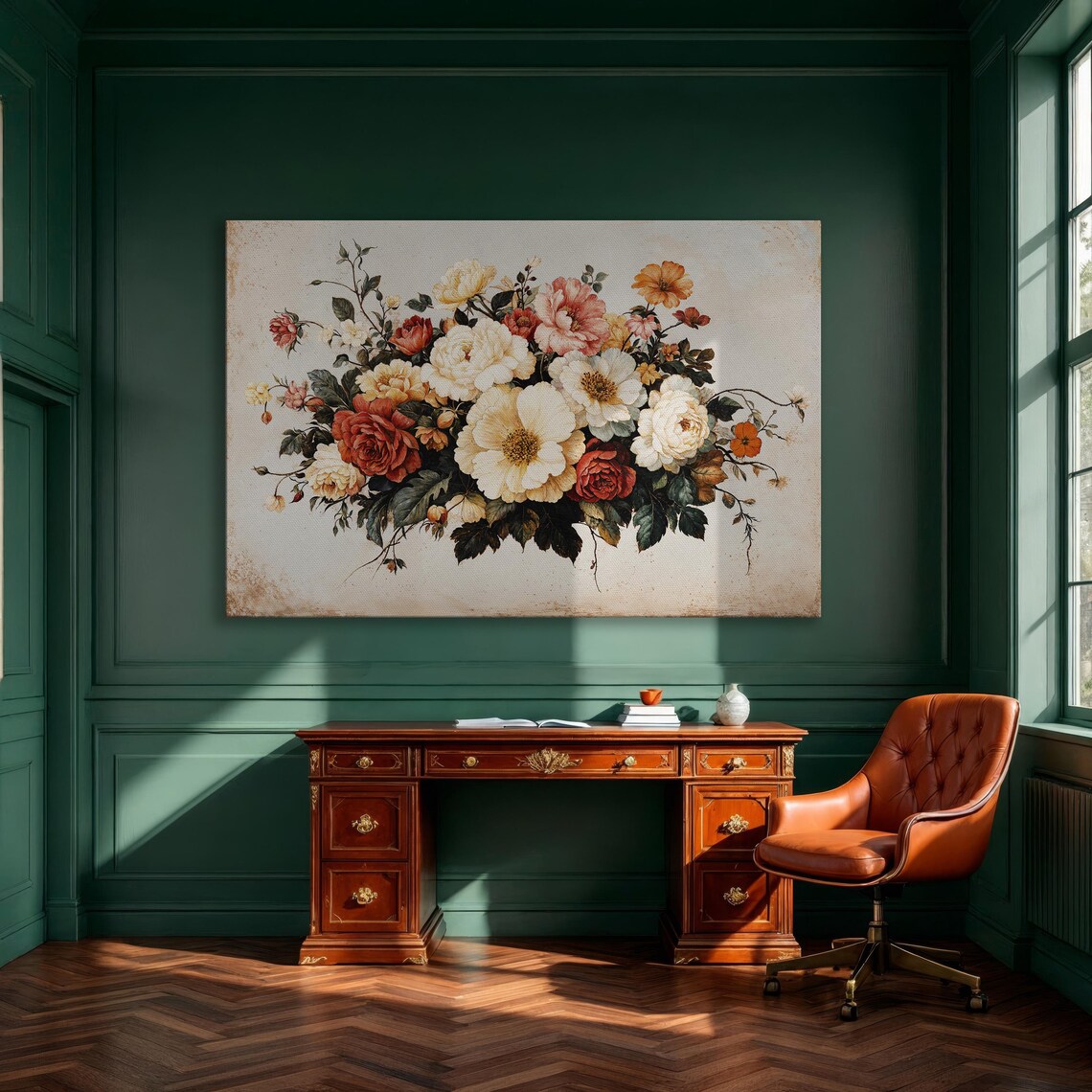 Vintage Rose Peony Bouquet Poster In Old Master Floral Style
