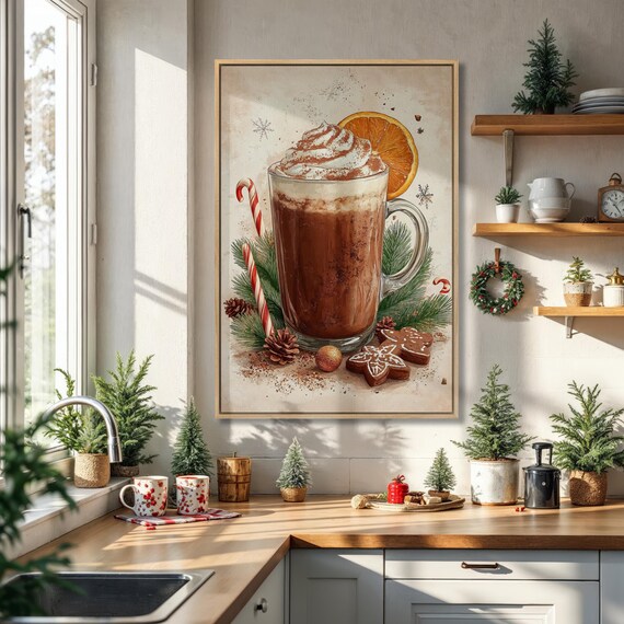 Festive Hot Chocolate With Whipped Cream and Candy Canes Poster