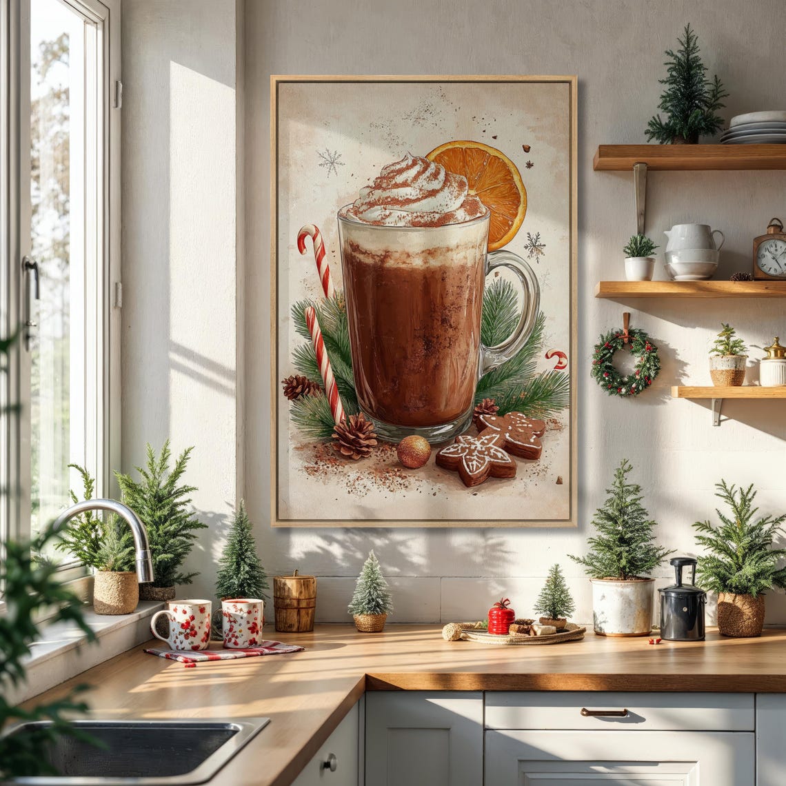 Festive Hot Chocolate With Whipped Cream and Candy Canes Poster