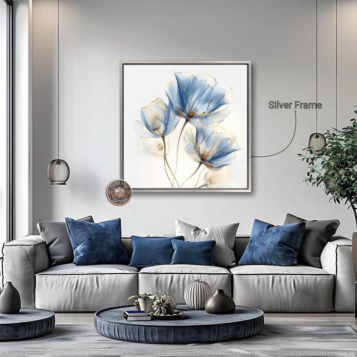 Delicate Blue Translucent Flowers With Gold Accents Botanical Poster - Image 2