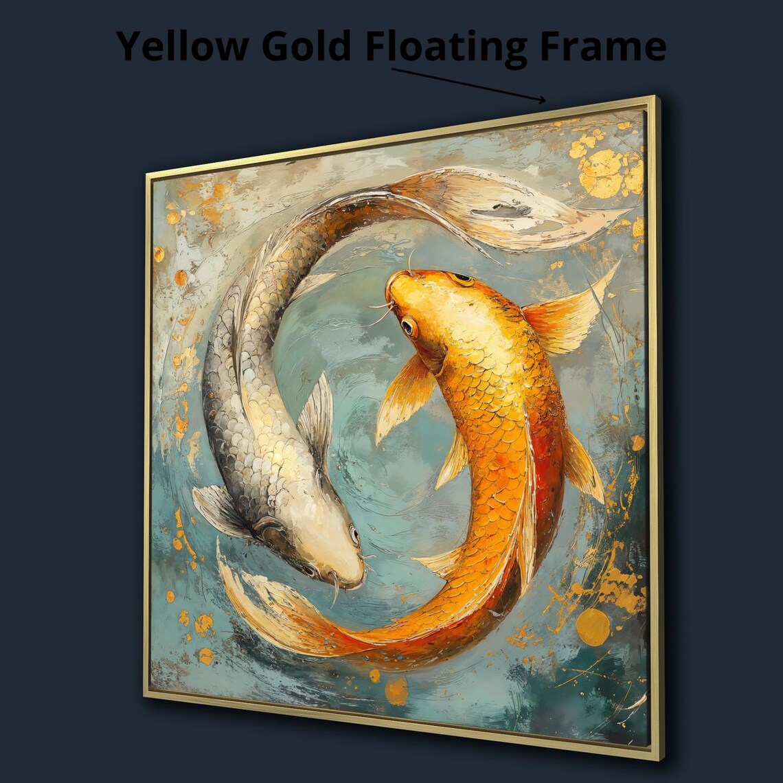 Yin Yang Koi Fish Pair Golden Orange Silver Painting Feng Shui Poster - Image 2