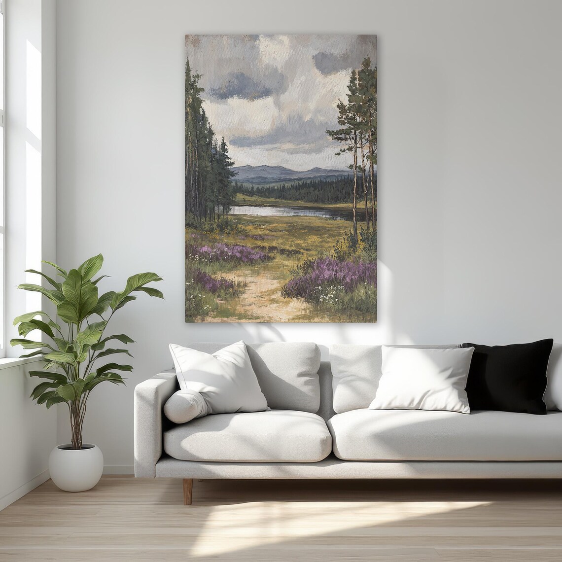 Peaceful Countryside Lake Landscape With Wildflowers Art Poster