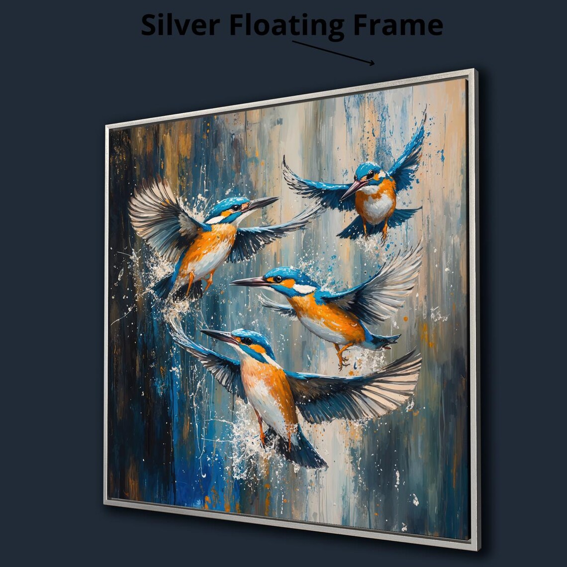 Colorful Kingfishers In Flight Over Water Splash Abstract Bird Poster - Image 4