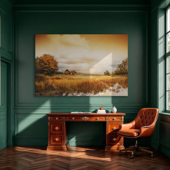 Rustic Barn In Golden Wheat Field Autumn Countryside Landscape Poster