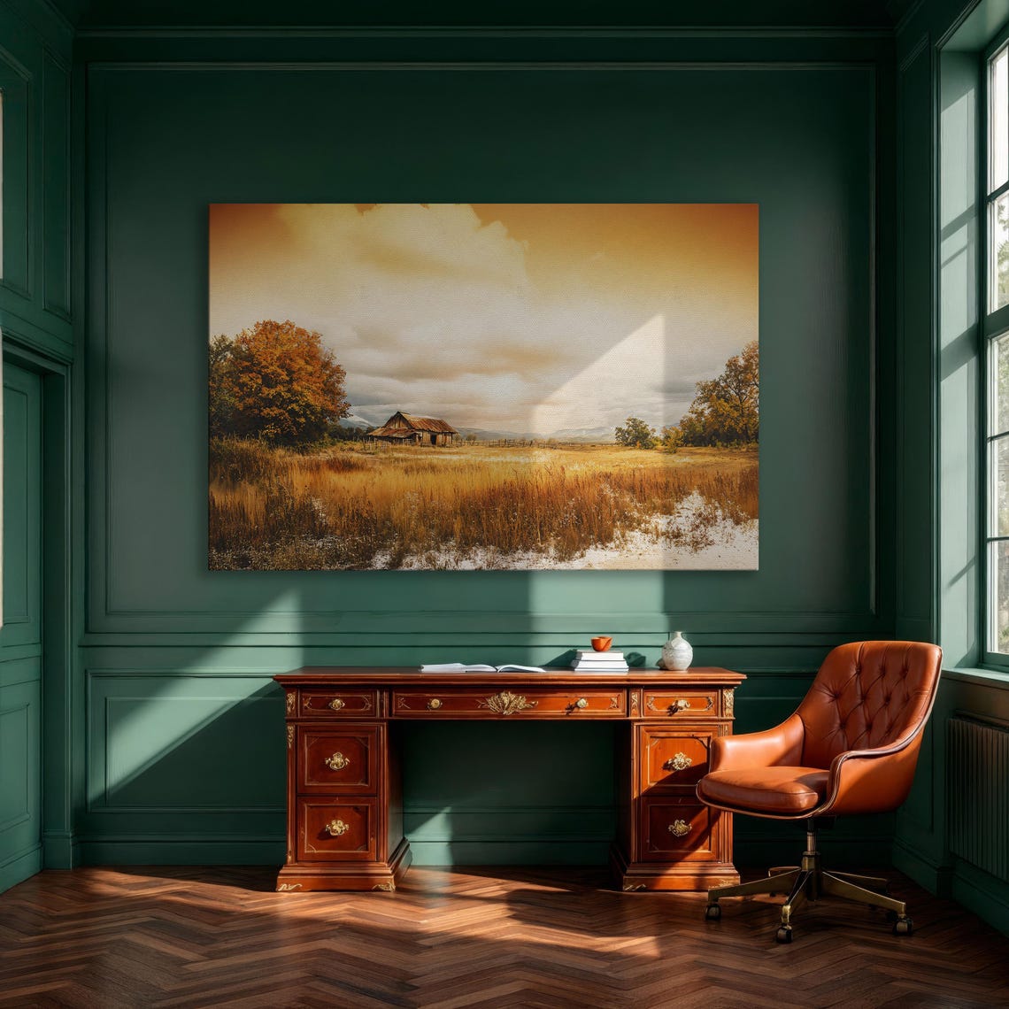 Rustic Barn In Golden Wheat Field Autumn Countryside Landscape Poster