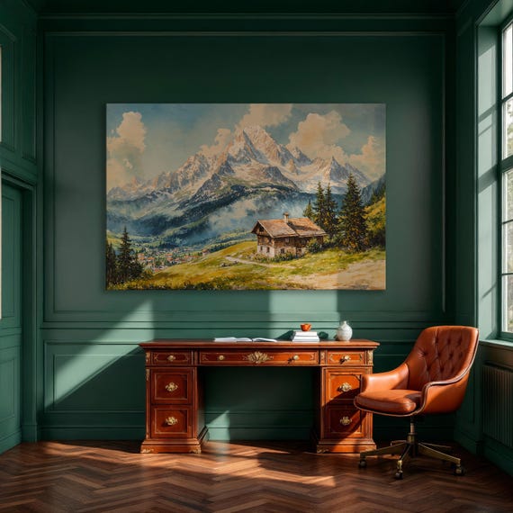 Majestic Mountain Landscape Framed Canvas Print Nature Scenery Wall Art Cozy Cabin Decor For Living Room Ready To Hang