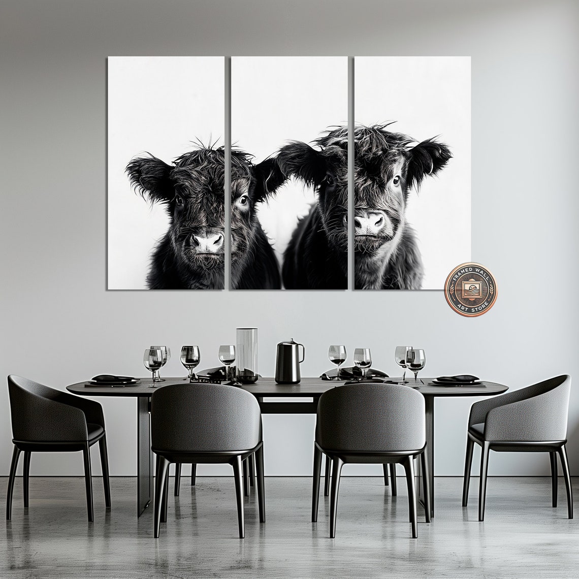 Black And White Highland Cattle Framed Print Cute Calf Wall Art Bovine Photography Print Rustic Charm Decor Ready To Hang - Image 5
