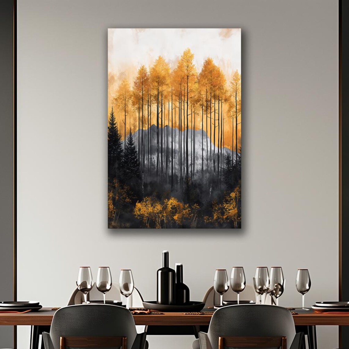 Abstract Forest Framed Wall Art Trees Painting Print Nature Wall Decor Woods Landscape Poster Mountain Range Artwork Ready To Hang - Image 2